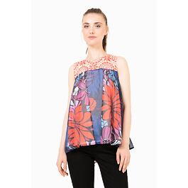 Halenka Desigual Blus Top Pleats Rep navy